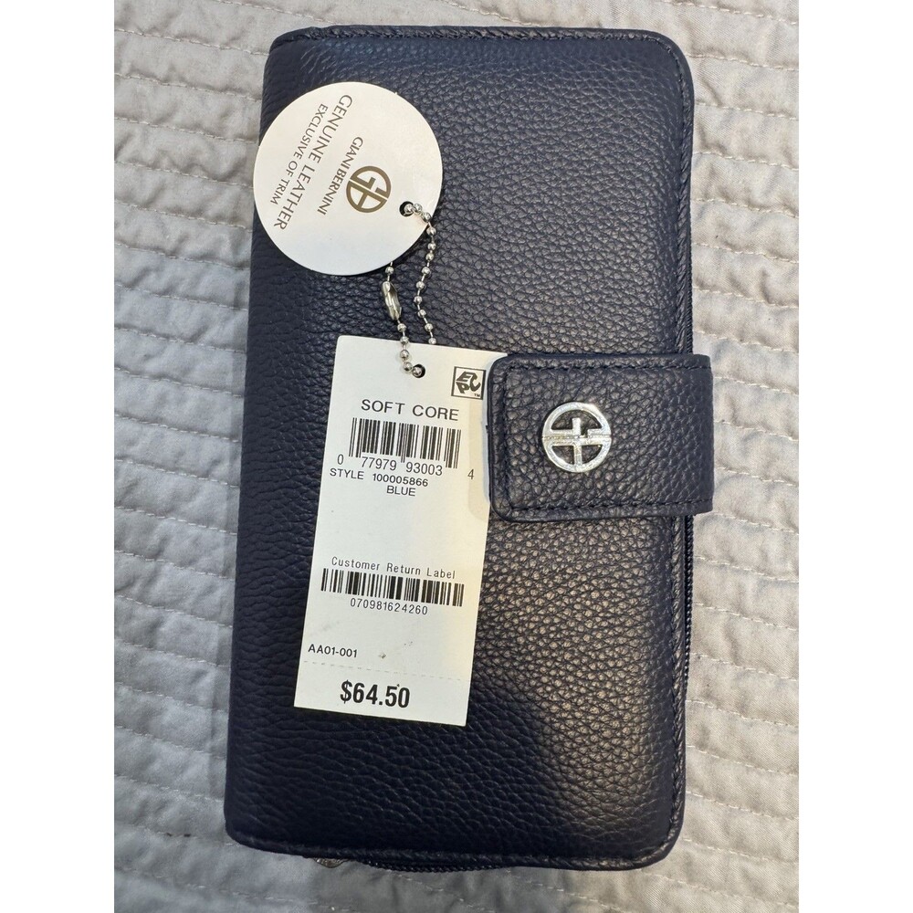 Giani Bernini Blue Genuine Leather Folding Wallet, New soft core zipper logo - Picture 9 of 16